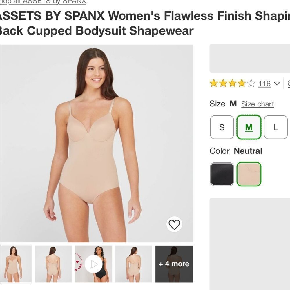 NEW WITH TAGS SPANX ASSETS LOW BACK CUPPED SHAPING‎ BODY SUIT IN NUDE